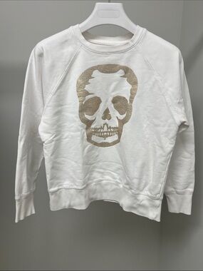 Zadig & Voltaire White Sweatshirt with Gold Skull Graphic